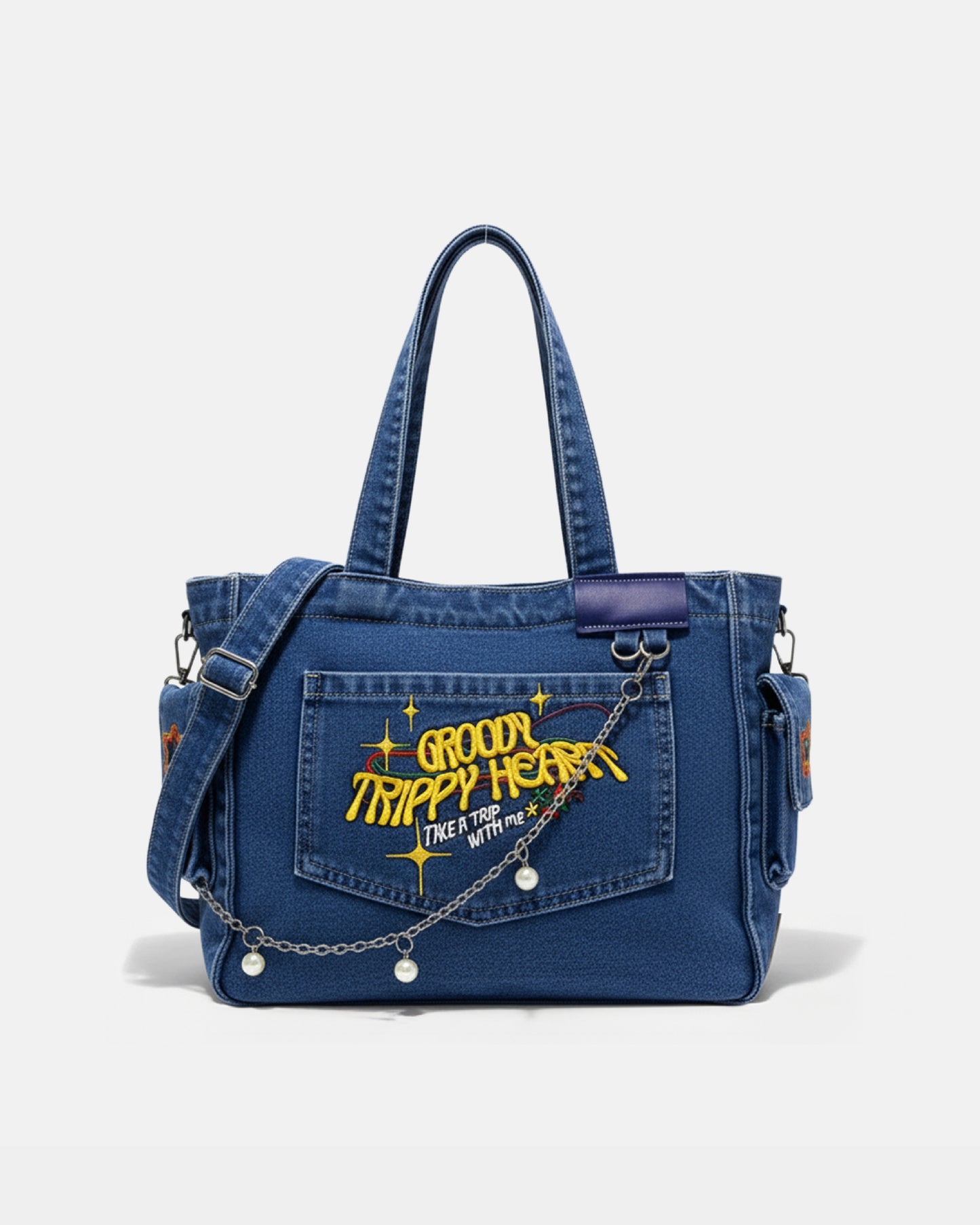 TrippyHeart - Denim Tote Bag