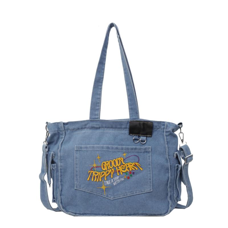 TrippyHeart - Denim Tote Bag with Adjustable & Detachable Sling