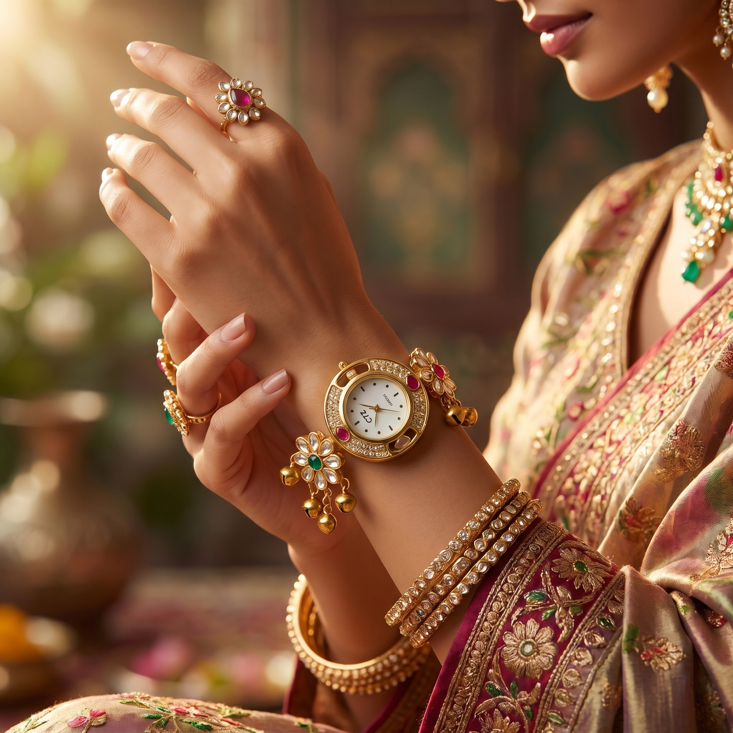 Royal Floral Gold-Plated Bracelet Watch