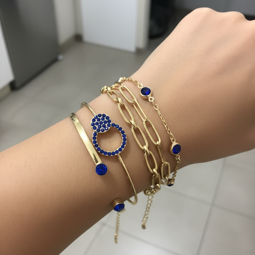 Vintage Blue Rhinestone Five-Layer Women's Bracelet
