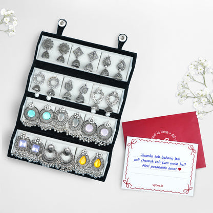 Set Of 12 Designer Earrings With Folding Jewelry Box