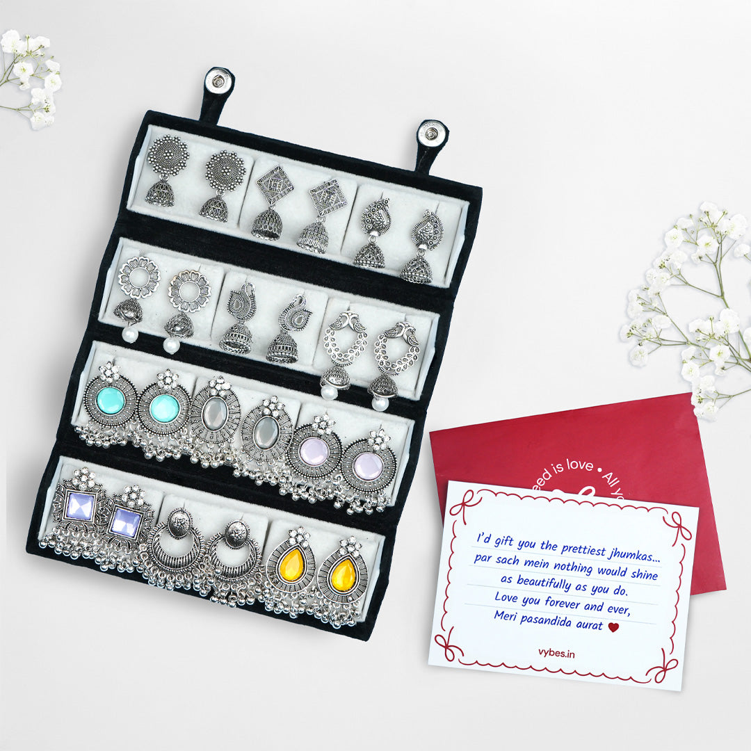 Set Of 12 Designer Earrings With Folding Jewelry Box