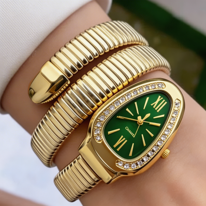 Elegant Gold Serpent Wrap bracelet Watch