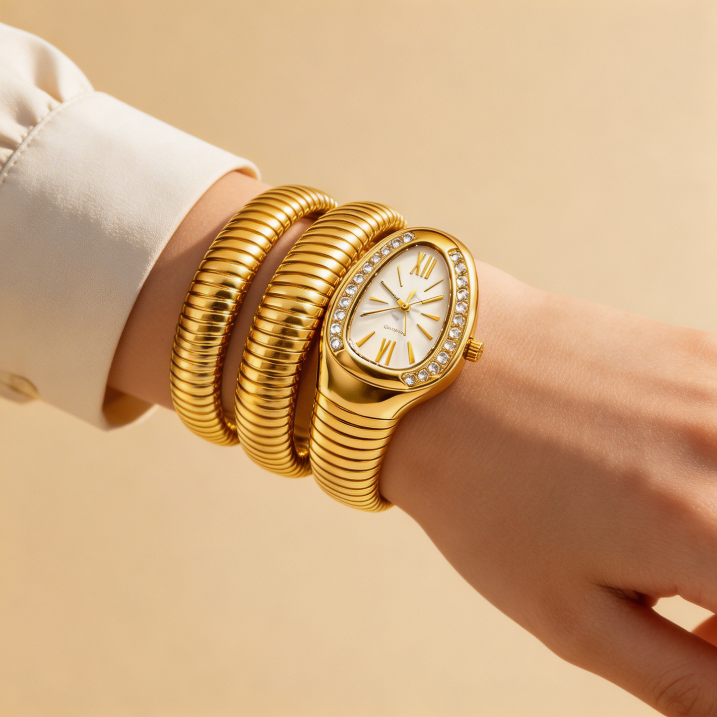 Elegant Gold Serpent Wrap bracelet Watch