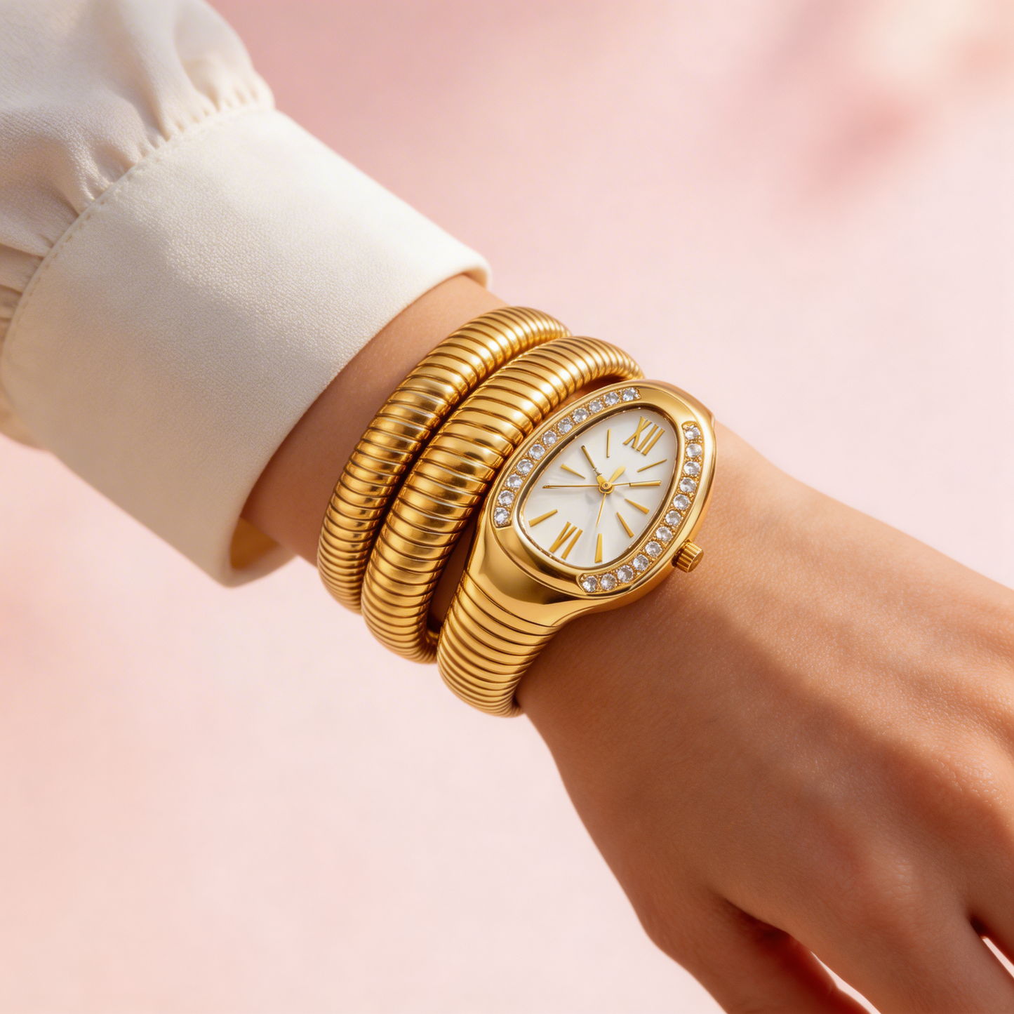 Elegant Gold Serpent Wrap bracelet Watch