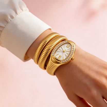 Elegant Gold Serpent Wrap bracelet Watch