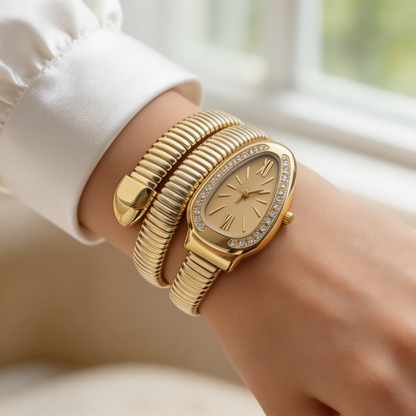 Elegant Gold Serpent Wrap bracelet Watch