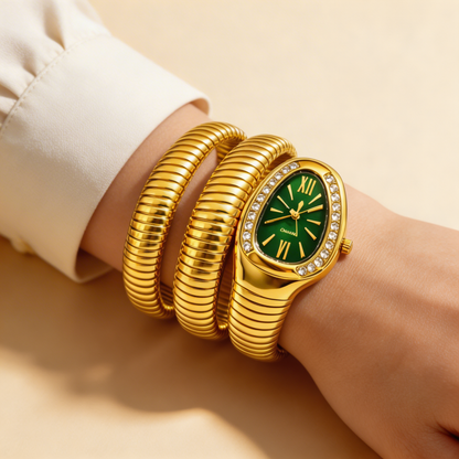 Elegant Gold Serpent Wrap bracelet Watch