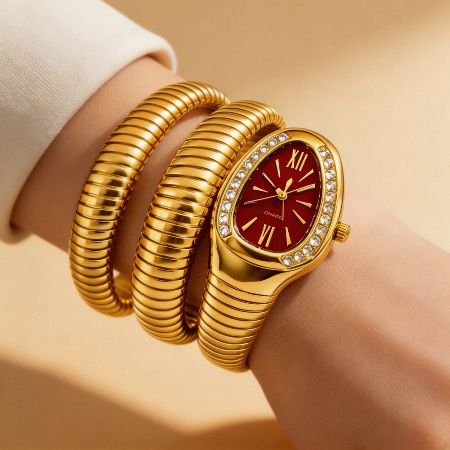 Elegant Gold Serpent Wrap bracelet Watch