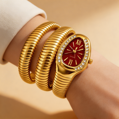 Elegant Gold Serpent Wrap bracelet Watch