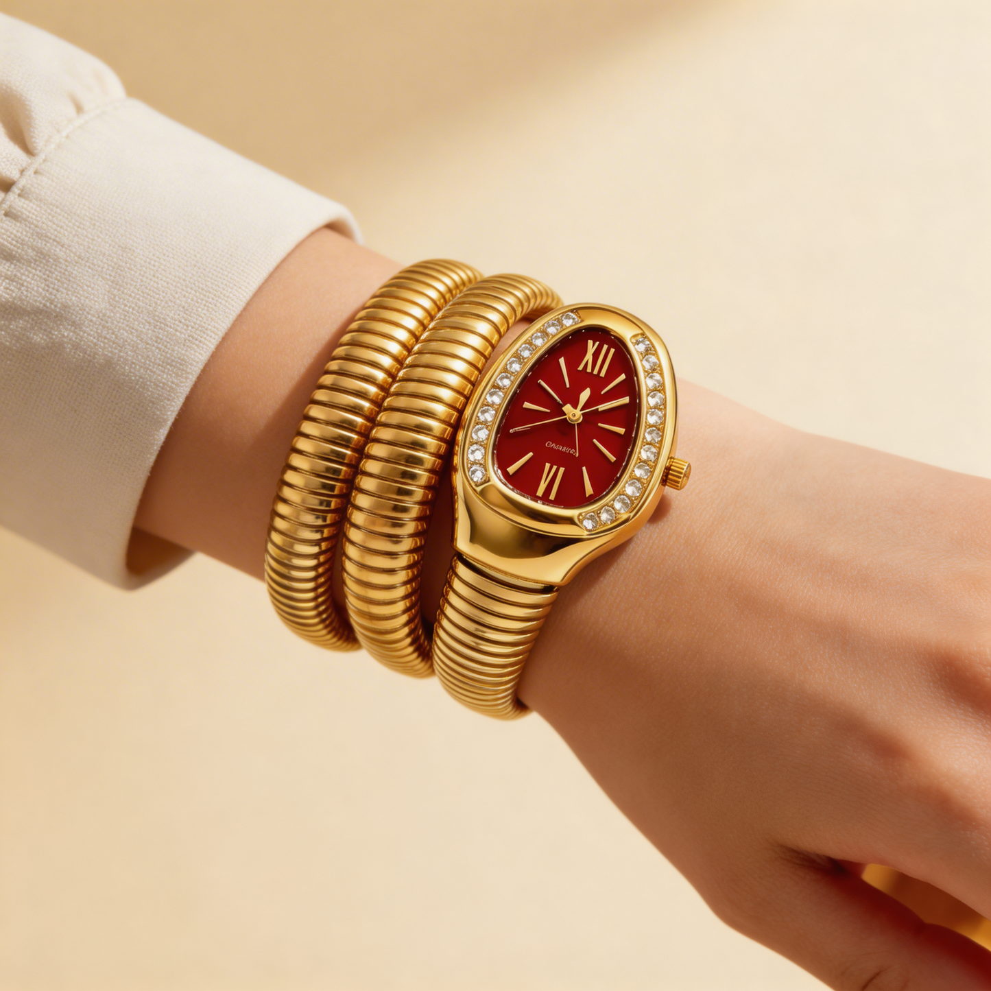 Elegant Gold Serpent Wrap bracelet Watch
