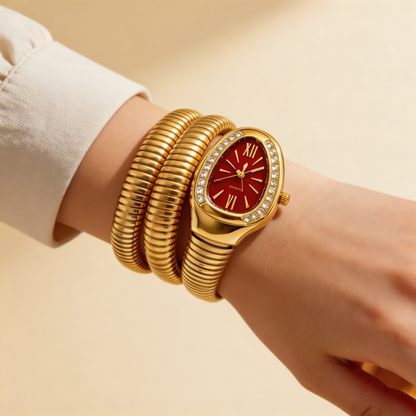 Elegant Gold Serpent Wrap bracelet Watch