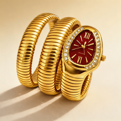 Elegant Gold Serpent Wrap bracelet Watch