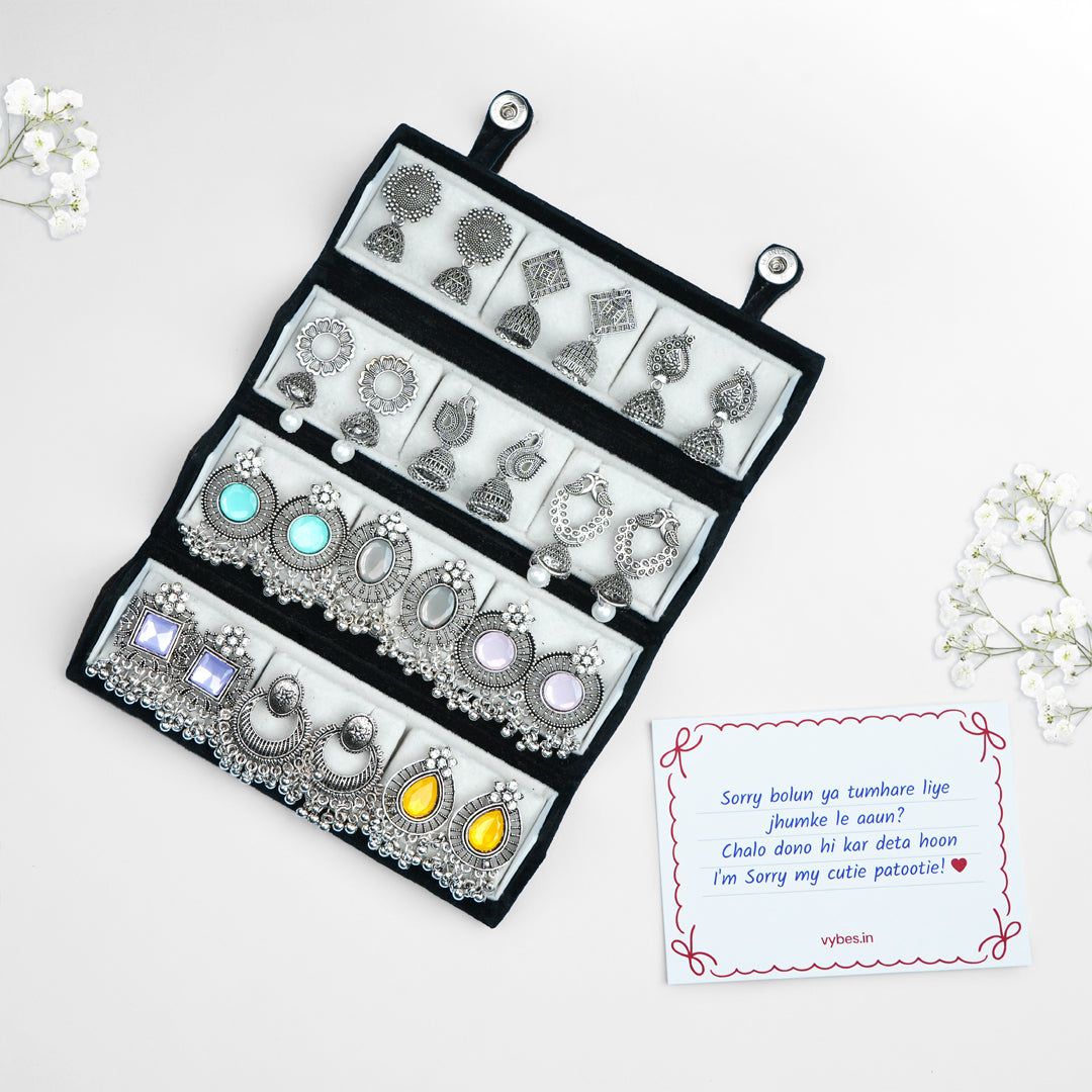 Set Of 12 Designer Earrings With Folding Jewelry Box