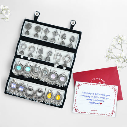 Set Of 12 Designer Earrings With Folding Jewelry Box