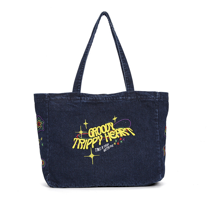 TrippyHeart Large Denim Tote bag