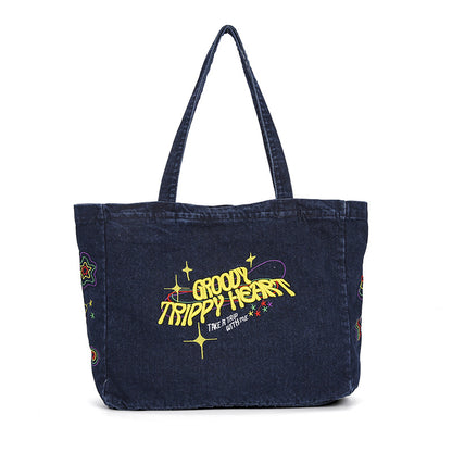 TrippyHeart Large Denim Tote bag