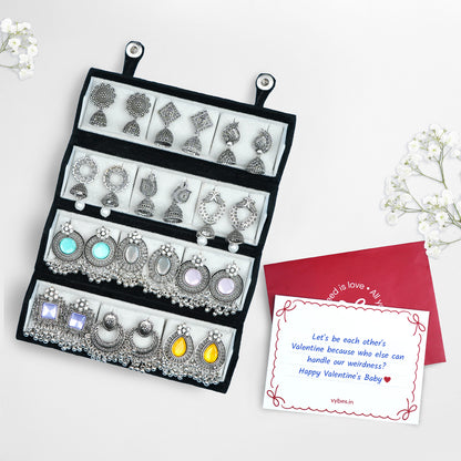 Set Of 12 Designer Earrings With Folding Jewelry Box