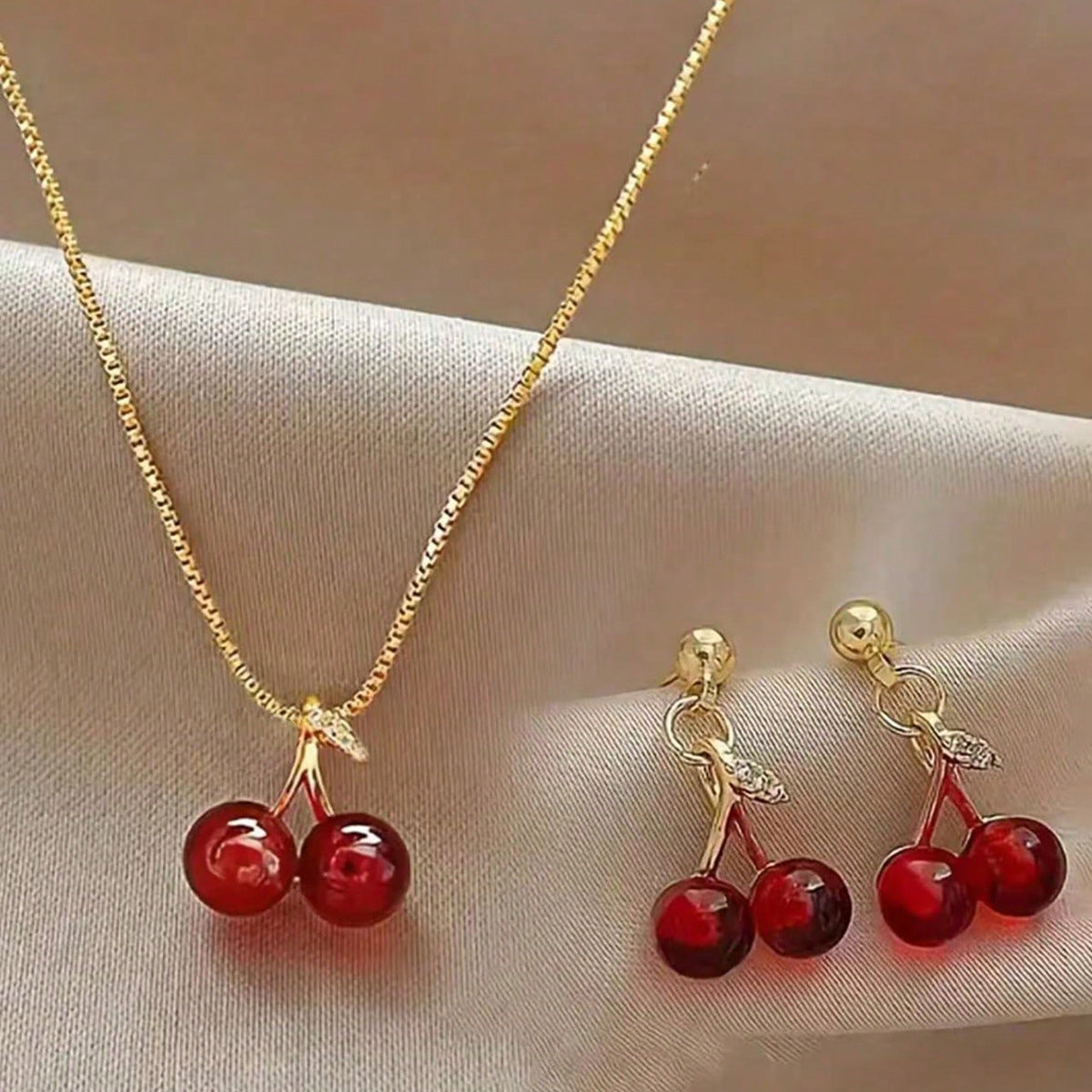 Red Cherry Pendant & Earring Set