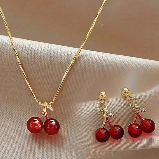 Red Cherry Pendant & Earring Set