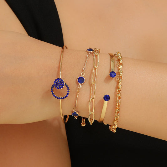 Vintage Blue Rhinestone Five-Layer Women's Bracelet