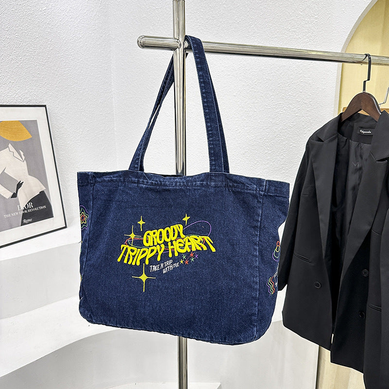 TrippyHeart Large Denim Tote bag