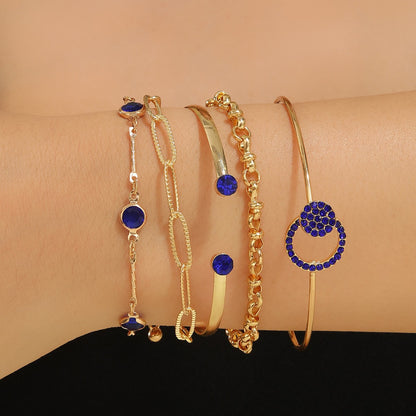 Vintage Blue Rhinestone Five-Layer Women's Bracelet