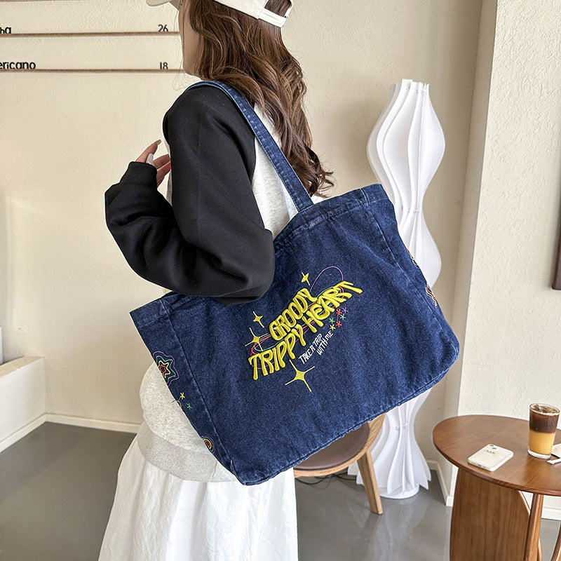 TrippyHeart Large Denim Tote bag