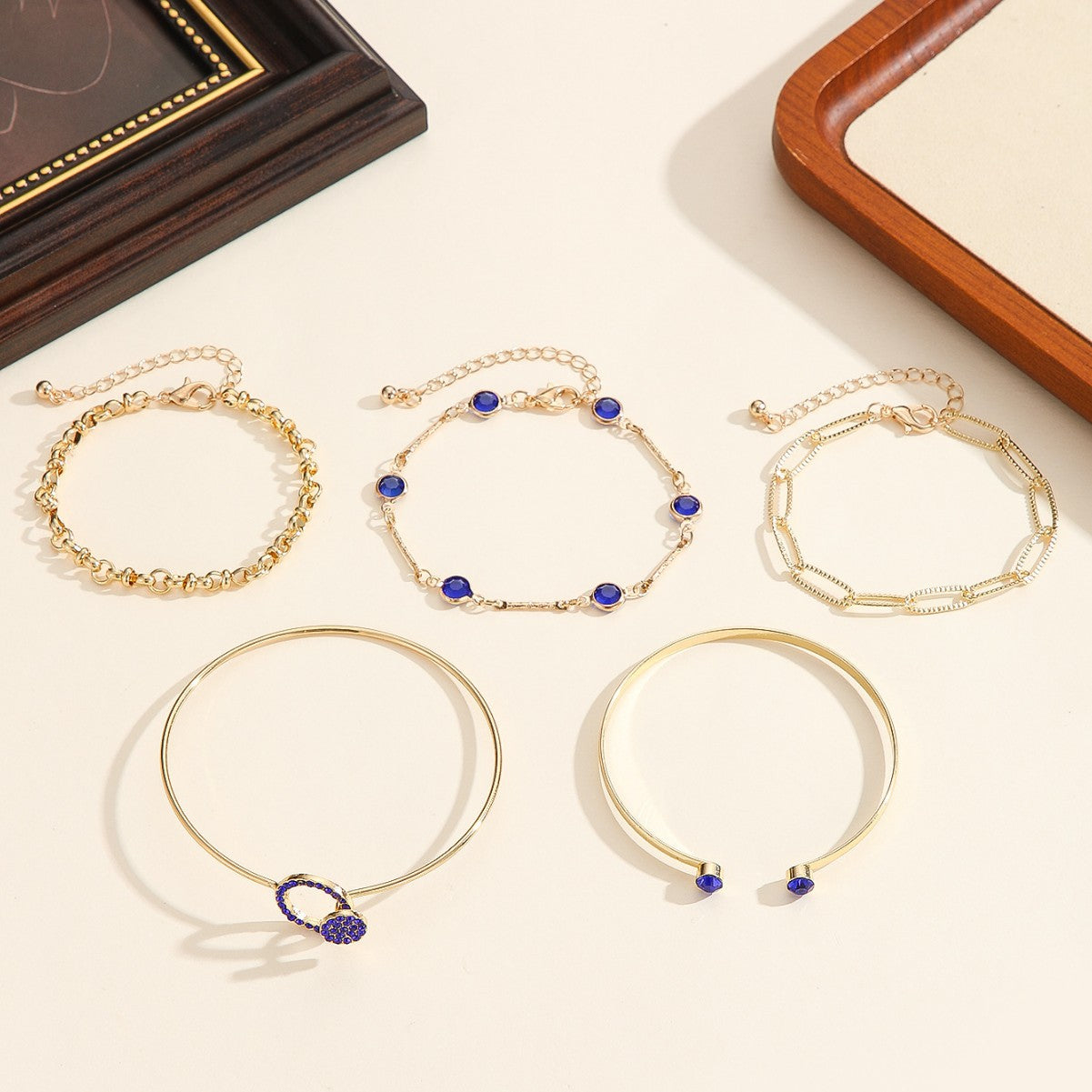 Vintage Blue Rhinestone Five-Layer Women's Bracelet
