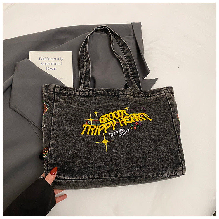 TrippyHeart Large Denim Tote bag