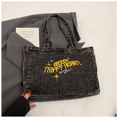 TrippyHeart Large Denim Tote bag