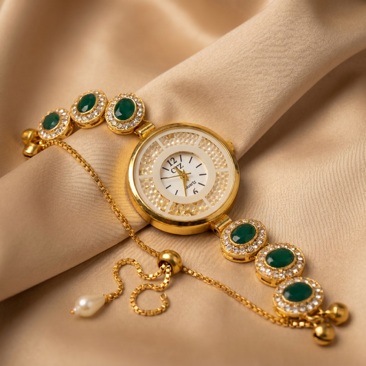 Elegant Emerald Stone Heritage Bracelet Watch