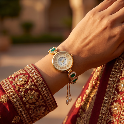 Elegant Emerald Stone Heritage Bracelet Watch
