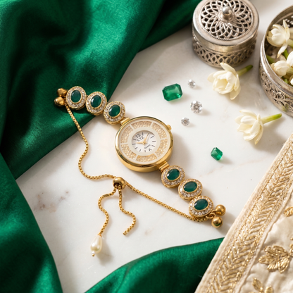 Elegant Emerald Stone Heritage Bracelet Watch