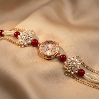 Royal Floral Pearl Bracelet Watch