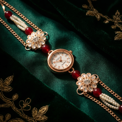 Royal Floral Pearl Bracelet Watch