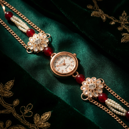 Royal Floral Pearl Bracelet Watch