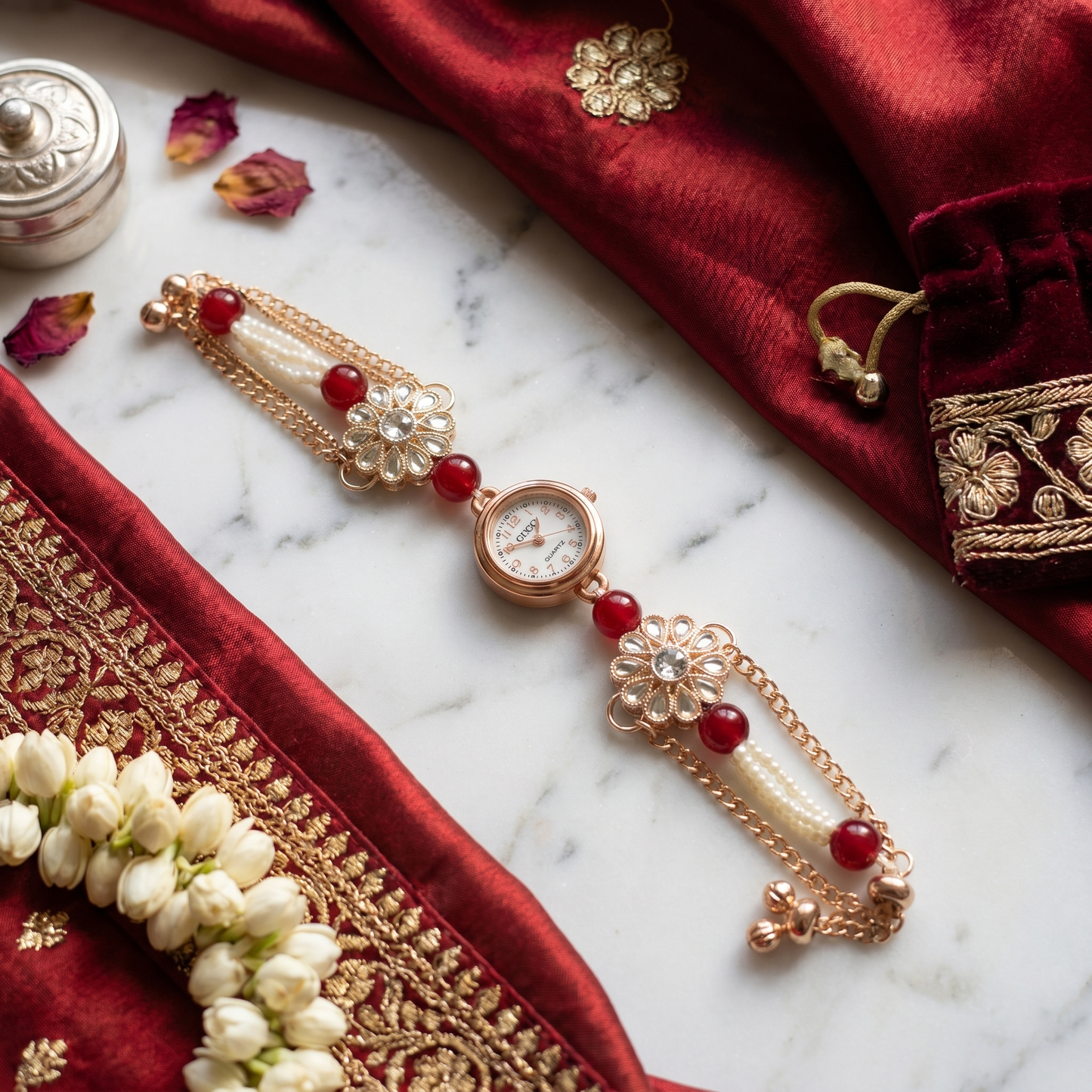 Royal Floral Pearl Bracelet Watch