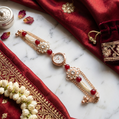 Royal Floral Pearl Bracelet Watch