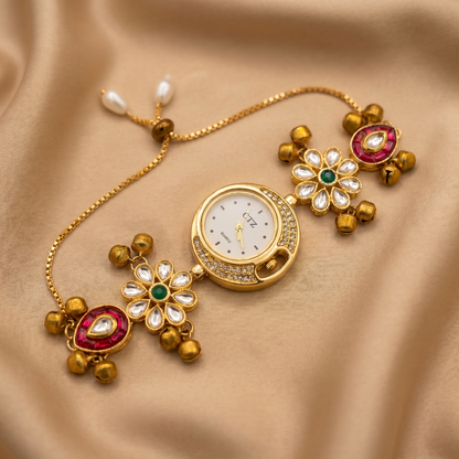 Royal Floral Gold-Plated Bracelet Watch