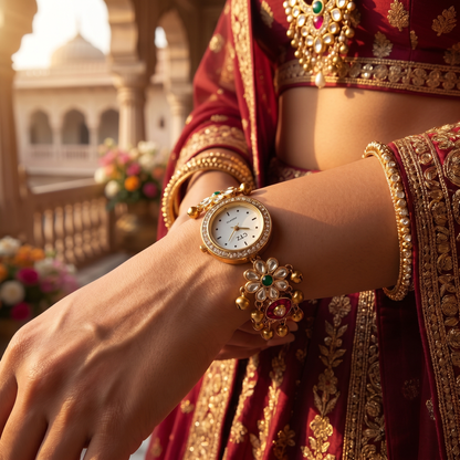 Royal Floral Gold-Plated Bracelet Watch