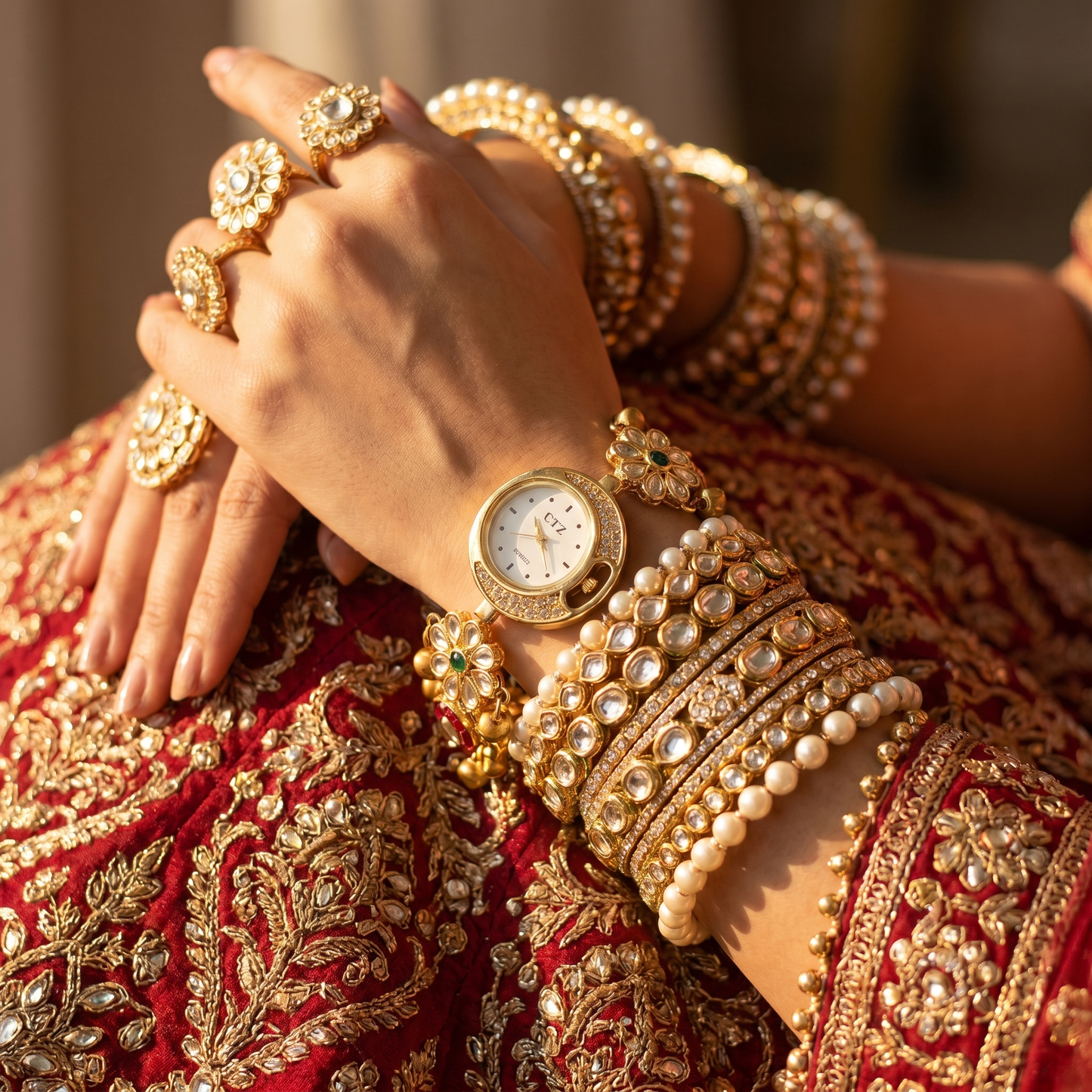 Royal Floral Gold-Plated Bracelet Watch