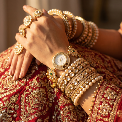 Royal Floral Gold-Plated Bracelet Watch