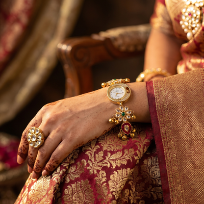 Royal Floral Gold-Plated Bracelet Watch