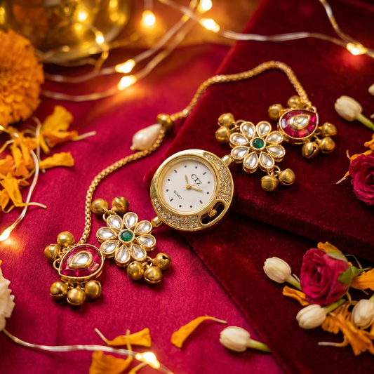 Royal Floral Gold-Plated Bracelet Watch