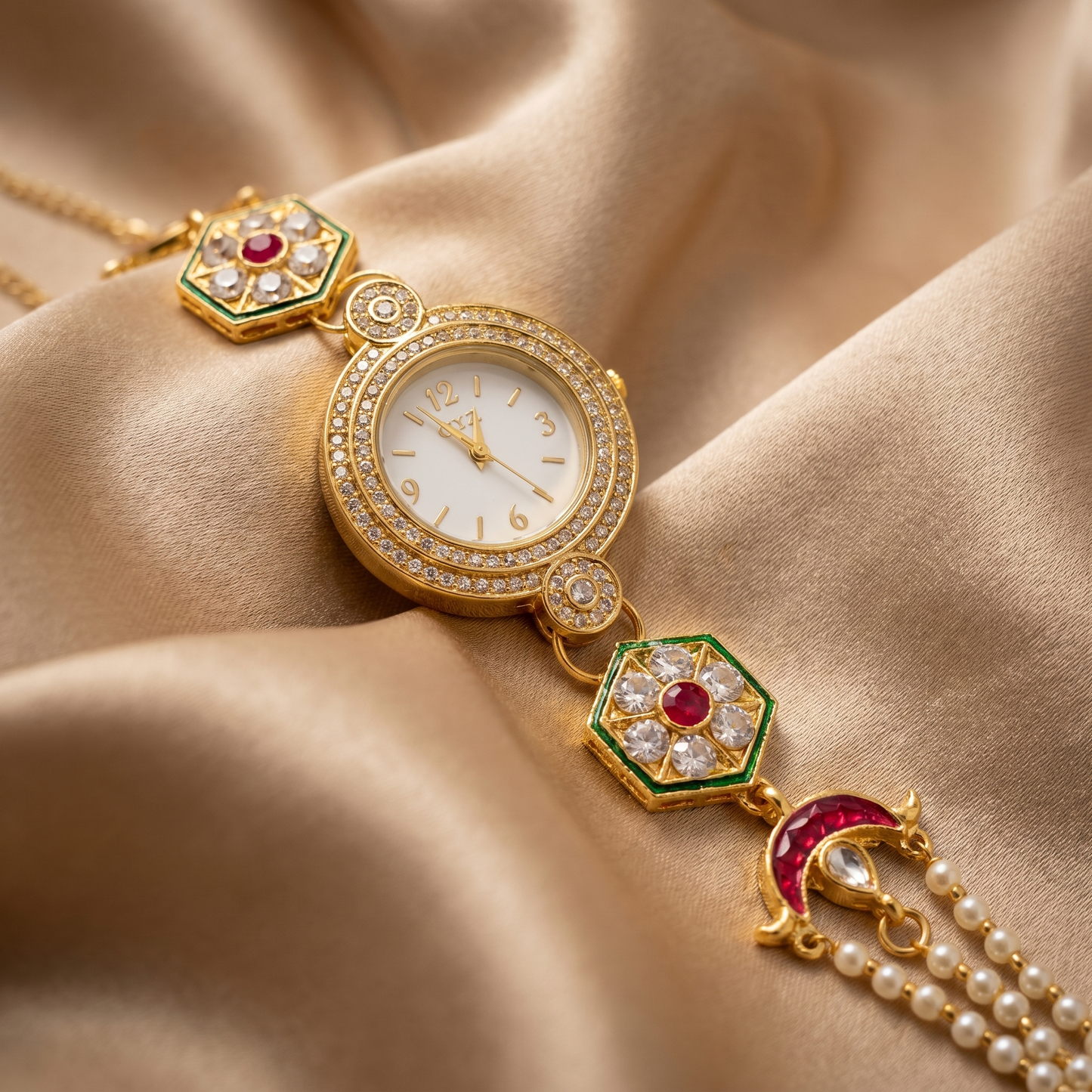 Luxury Ethnic Kundan Bracelet Watch