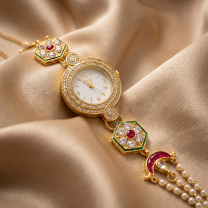 Luxury Ethnic Kundan Bracelet Watch