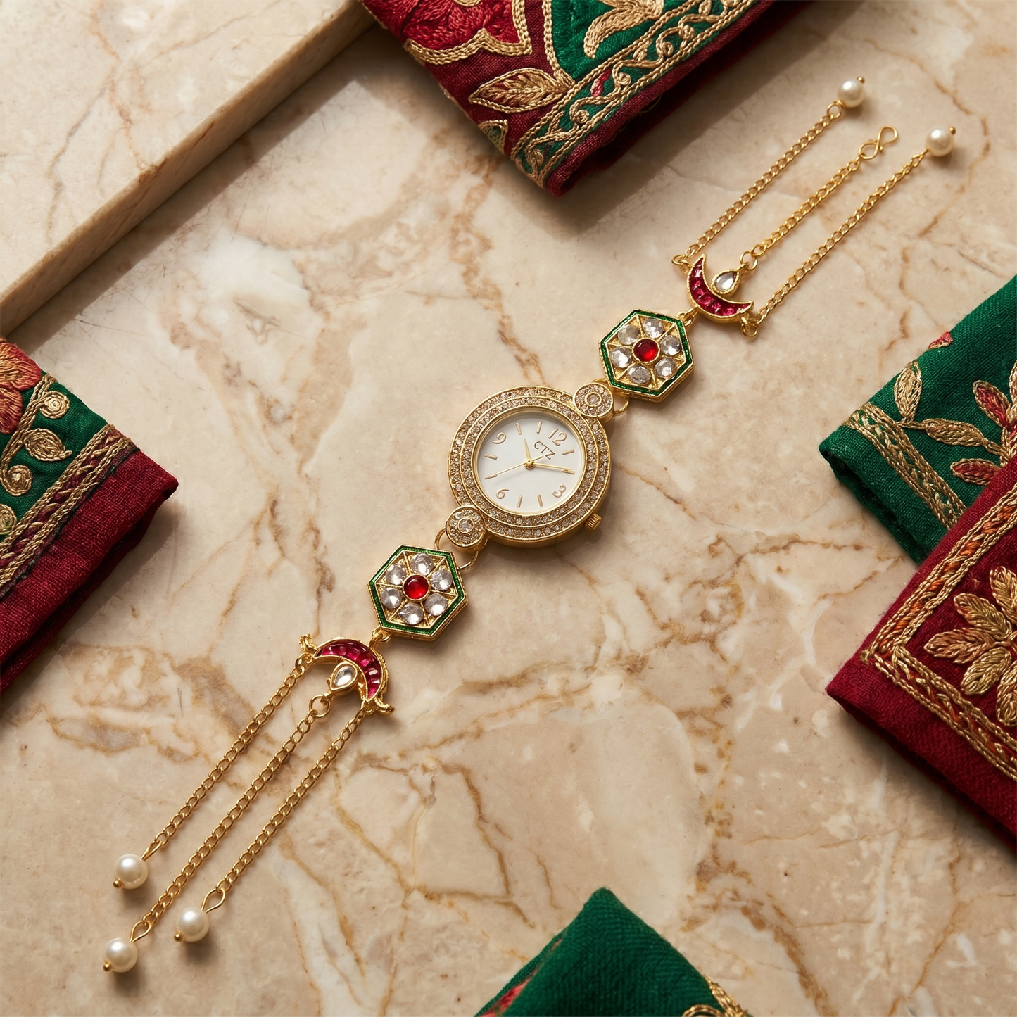 Luxury Ethnic Kundan Bracelet Watch