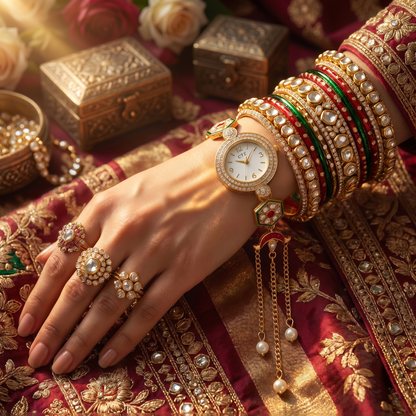 Luxury Ethnic Kundan Bracelet Watch