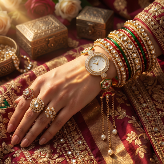 Luxury Ethnic Kundan Bracelet Watch